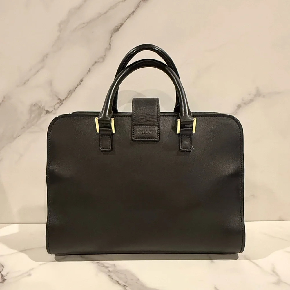 Yves Saint Laurent Black Leather Top-Handle Bag with Gold Hardware